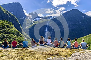 Group of young people is travelling around the Norway