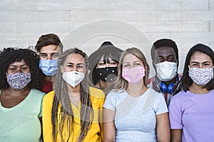 Group young people wearing face mask for preventing corona virus outbreak