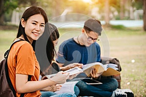 A group of young or teen Asian student in university