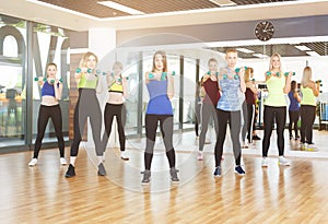 Group of young women in the fitness class