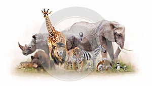 Group of Zoo Animals Together Isolated