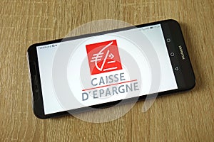 Groupe Caisse d`Epargne logo displayed on smartphone