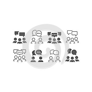 Groupe of people and chat bubble icon set photo