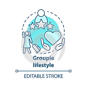 Groupie lifestyle blue concept icon. Seeking personal gain following celebrity idea thin line illustration. Obsessive