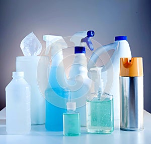 Grouping of cleaning products used for sanitizing