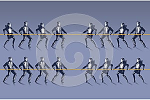 Groups of Businessmen and Business Woman in Tug of War Game Blue Collar Illustration