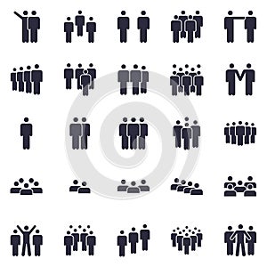 Groups of persons icon. Business team person, office teamwork people symbol and work group isolated silhouette icons