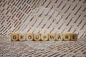 Groupware - cube with letters and words from the computer, software, internet categories, wooden cubes