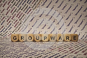 Groupware - cube with letters and words from the computer, software, internet categories, wooden cubes photo