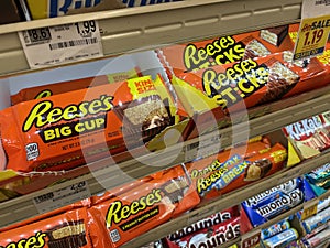 Grocery store Reeses candy bars at check out