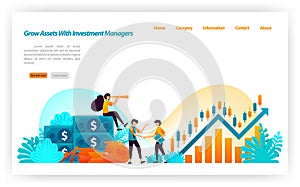 Grow asset of financial investors with market investment choices with finance and investment managers. money to stock. vector illu photo