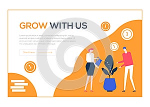 Grow with us - flat design style colorful web banner