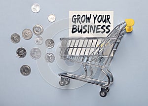Grow your business inscription. Expansion, upselling and updating in retail concept