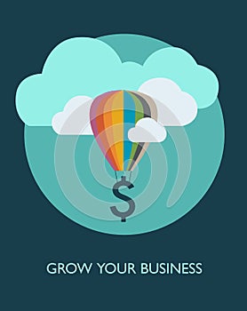 Grow Your Business motivational banner. Flat design vector illus