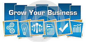 Grow Your Business Symbols Blue Squares Stripes