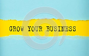GROW YOUR BUSINESS text on the torn paper , yellow background