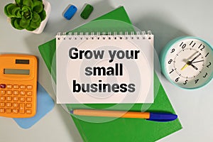 Grow your small business. Man holding a card with a message text