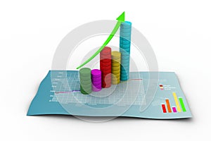 Growing arrow with pie chart