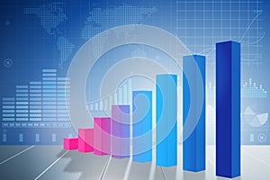 The growing bar charts in economic recovery concept - 3d rendering