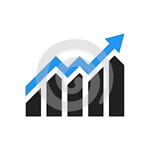 Growing bar graph icon in black on white background. Vector