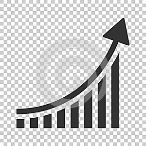 Growing bar graph icon in flat style. Increase arrow vector illustration on isolated background. Infographic progress business co