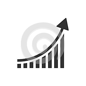 Growing bar graph icon in flat style. Increase arrow vector illustration on white isolated background. Infographic progress