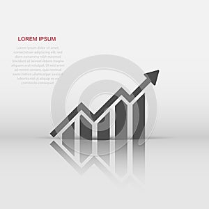 Growing bar graph icon in flat style. Increase arrow vector illustration on white isolated background. Infographic progress