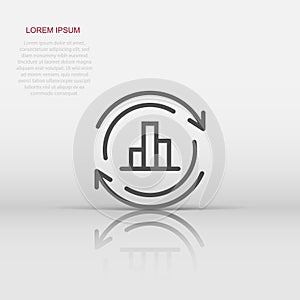 Growing bar graph icon in flat style. Increase arrow vector illustration on white isolated background. Infographic progress