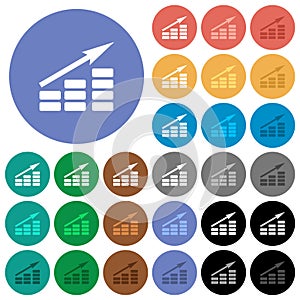 Growing bar graph solid round flat multi colored icons