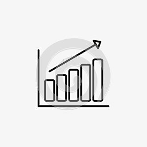 Growing bars graphic icon with rising arrow. Up trend, increasing profit, price symbol