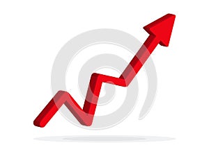 Growing business 3d arrow on white, Profit red arrow, Vector illustration.Business concept, growing chart.