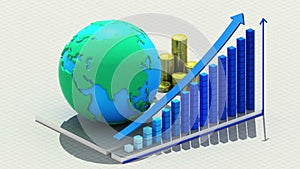 Growing business chart. with coins bars and earth.