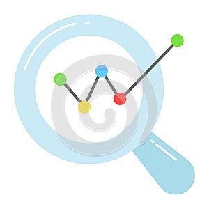 Growing chart with magnifier, concept of data data analytics