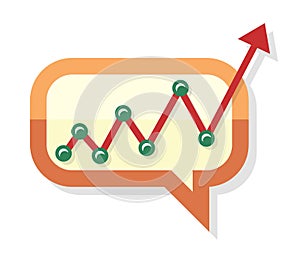 Growing chart process arrow in chat speech bubble