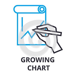 Growing chart thin line icon, sign, symbol, illustation, linear concept, vector