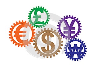 Growing colorful money sign gears