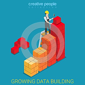 Growing data building construction chart flat isometric vector