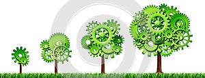 Growing economy symbol with trees and gears