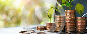 Growing financial concept with coins and plants