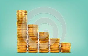 Growing graph of gold coins, business and finance concept, 3D rendering