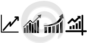 Growing graph set. Business chart with arrow. Growths chart collection.