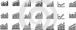 Growing graph set. Business chart with arrow. Growths chart collection. Profit growing symbol