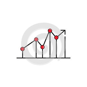 Growing graph, showing improving statistics by rising arrow, isolated on white background