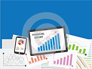 Growing graph on tablet and smartphone with analysis report