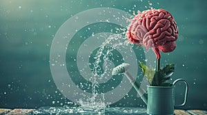 Growing Minds: Nurturing Mental Health with Creative Thinking & AI - Positive Attitude Concept of Human Brain Flowering from