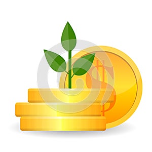 Growing money tree with Gold coins on branches icon. Symbol of wealth and Business success. Vector illustration