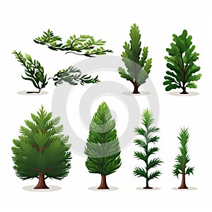Growing Pine Trees: Detailed Character Design On White Background