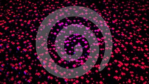 Growing pink structure on black background. Animation. Abstract surface of rising rectangular blocks, 3D diagram of