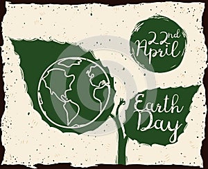 Growing Plant with Earth Day Message in Sketch Style, Vector Illustration