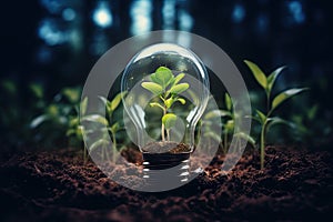growing plant in light bulb AI generated